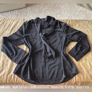 Black bow neck long sleeve shirt with button sleeves 3/$15!!